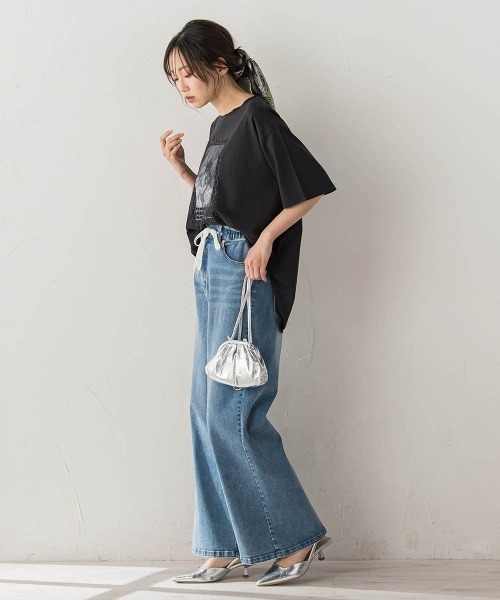 Droite lautreamont(ドロワットロートレアモン)の「チュール重ねフォトTシャツ(Tシャツ/カットソー・レディース・ブラック/ホワイト・M)」の14枚目の写真