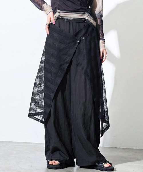 antiqua（アンティカ）の「レイヤード風 ワイドパンツ（その他パンツ・レディース・ブラック/グレー・ONESIZE）」の2枚目の写真