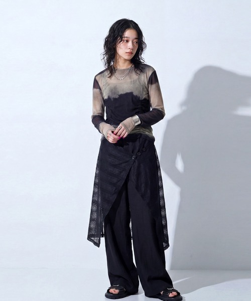 antiqua（アンティカ）の「レイヤード風 ワイドパンツ（その他パンツ・レディース・ブラック/グレー・ONESIZE）」の4枚目の写真