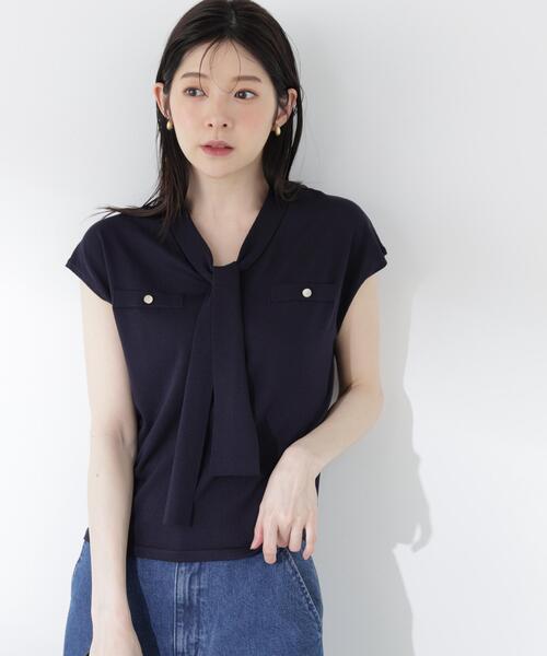 PROPORTION BODY DRESSING(プロポーションボディドレッシング)の「【中川紅葉さん着用】Vネックタイ付きニット / 1216270502(ニット/セーター・レディース・ブルー/ネイビー/ホワイト系その他・MEDIUM/SMALL)」の4枚目の写真
