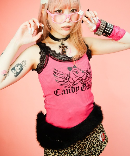 GALFY(ガルフィー)の「【GALFY】小悪魔レースタンク / 【ガルフィー】グラフィックレースタンクトップ(タンクトップ・レディース・ライトグリーン/ブラック/ピンク・ONE SIZE)」の3枚目の写真