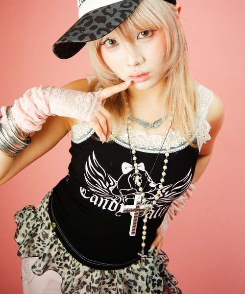 GALFY(ガルフィー)の「【GALFY】小悪魔レースタンク / 【ガルフィー】グラフィックレースタンクトップ(タンクトップ・レディース・ライトグリーン/ブラック/ピンク・ONE SIZE)」の4枚目の写真