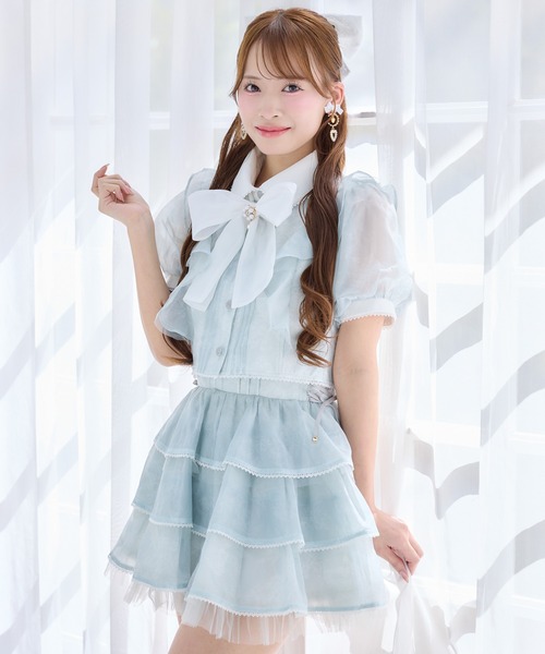 ROJITA（ロジータ）の「【セットアップ対応】ボウタイリボンショートブラウス（シャツ/ブラウス・レディース・ミント/ピンク/アイボリー/ブラック/ブルー・FREE）」の3枚目の写真