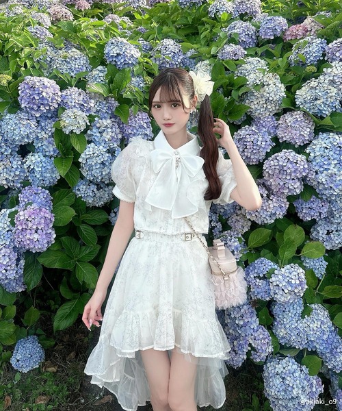 ROJITA（ロジータ）の「【セットアップ対応】ボウタイリボンショートブラウス（シャツ/ブラウス・レディース・ミント/ピンク/アイボリー/ブラック/ブルー・FREE）」の7枚目の写真