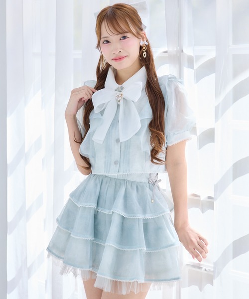 ROJITA（ロジータ）の「【セットアップ対応】ボウタイリボンショートブラウス（シャツ/ブラウス・レディース・ミント/ピンク/アイボリー/ブラック/ブルー・FREE）」の6枚目の写真
