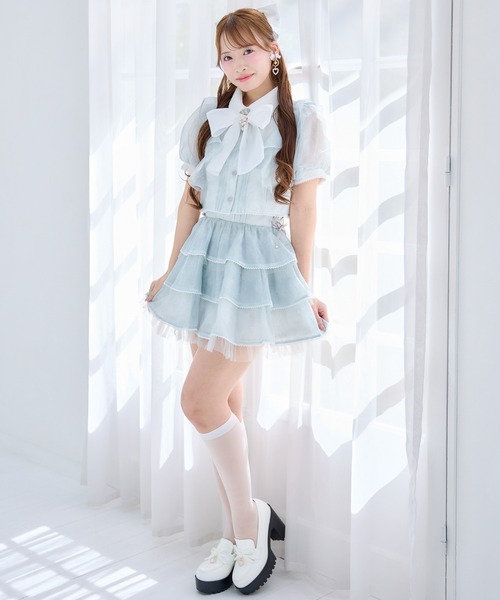 ROJITA（ロジータ）の「【セットアップ対応】ボウタイリボンショートブラウス（シャツ/ブラウス・レディース・ミント/ピンク/アイボリー/ブラック/ブルー・FREE）」の16枚目の写真