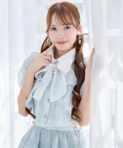 ROJITA（ロジータ）の「【セットアップ対応】ボウタイリボンショートブラウス（シャツ/ブラウス・レディース・ミント/ピンク/アイボリー/ブラック/ブルー・FREE）」の8枚目の写真