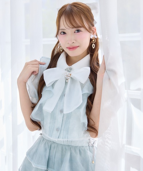 ROJITA（ロジータ）の「【セットアップ対応】ボウタイリボンショートブラウス（シャツ/ブラウス・レディース・ミント/ピンク/アイボリー/ブラック/ブルー・FREE）」の9枚目の写真