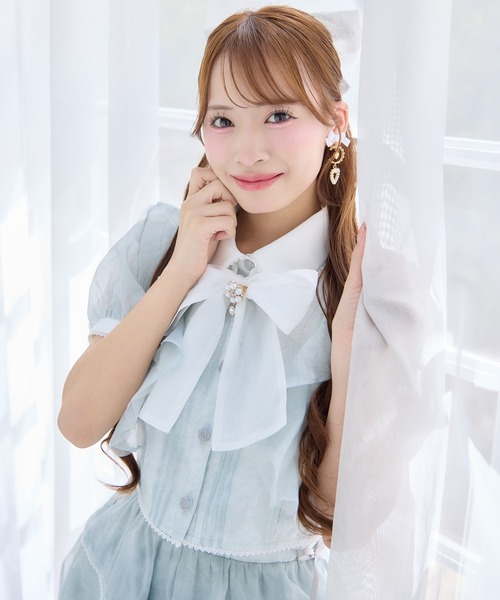 ROJITA（ロジータ）の「【セットアップ対応】ボウタイリボンショートブラウス（シャツ/ブラウス・レディース・ミント/ピンク/アイボリー/ブラック/ブルー・FREE）」の10枚目の写真