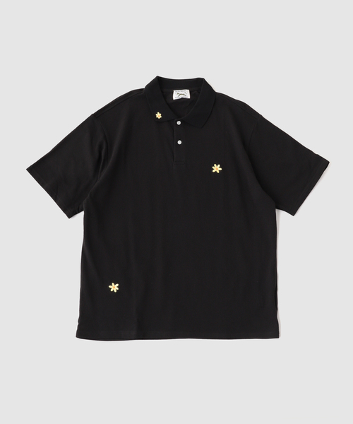 B.C STOCK(ベーセーストック)の「THE FOX / ザ フォックス ex flower emb ポロシャツ(ポロシャツ・メンズ・ブラック・LARGE/MEDIUM)」の1枚目の写真
