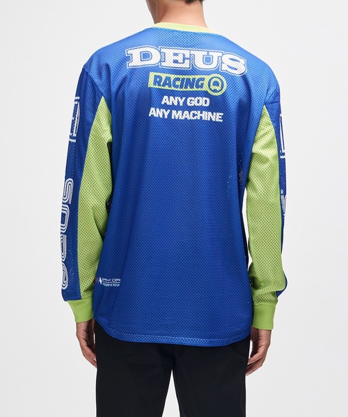 DEUS EX MACHINA(デウスエクスマキナ)の「STEP OUT MOTO JERSEY(Tシャツ/カットソー・メンズ・ブルー/ホワイト×レッド・M/L)」の3枚目の写真