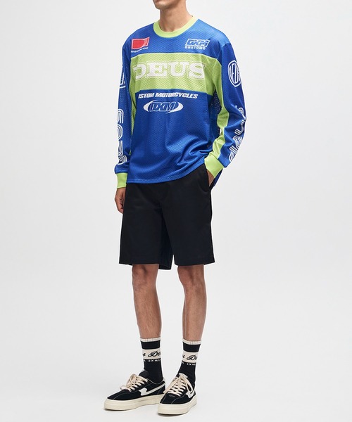 DEUS EX MACHINA(デウスエクスマキナ)の「STEP OUT MOTO JERSEY(Tシャツ/カットソー・メンズ・ブルー/ホワイト×レッド・M/L)」の5枚目の写真