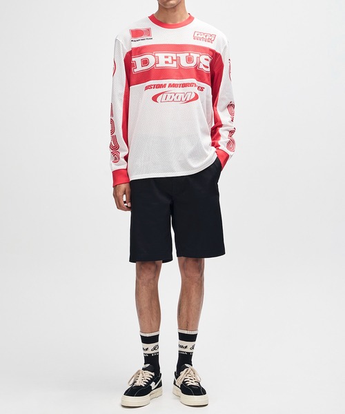 DEUS EX MACHINA(デウスエクスマキナ)の「STEP OUT MOTO JERSEY(Tシャツ/カットソー・メンズ・ブルー/ホワイト×レッド・M/L)」の12枚目の写真