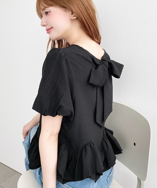 moment+(モーメントプラス)の「バックリボンダブルフリルブラウス(シャツ/ブラウス・レディース・ピンク/オフホワイト/ブラック/ナチュラル・M/L)」の2枚目の写真