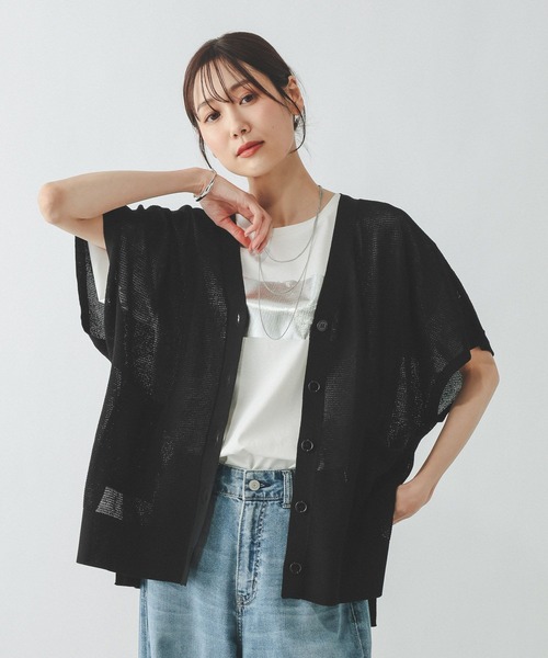 GLOBAL WORK(グローバルワーク)の「サラサラDRYVネックカーディガン半袖/655857(カーディガン/ボレロ・レディース・ブラック/ベージュ系/ブルー系/ブラウン系・MEDIUM/LARGE)」の8枚目の写真