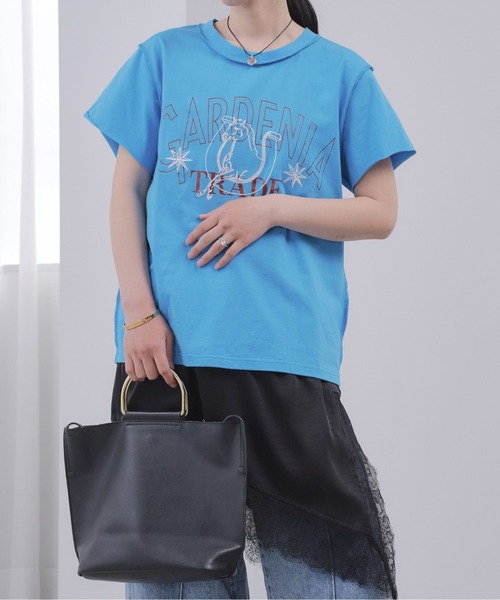 Pqran(クラン)の「ホース刺繍カレッジプリントTシャツ(Tシャツ/カットソー・レディース・ブルー/オフホワイト・FREE)」の19枚目の写真
