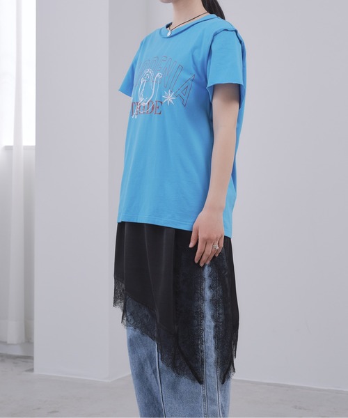 Pqran(クラン)の「ホース刺繍カレッジプリントTシャツ(Tシャツ/カットソー・レディース・ブルー/オフホワイト・FREE)」の12枚目の写真