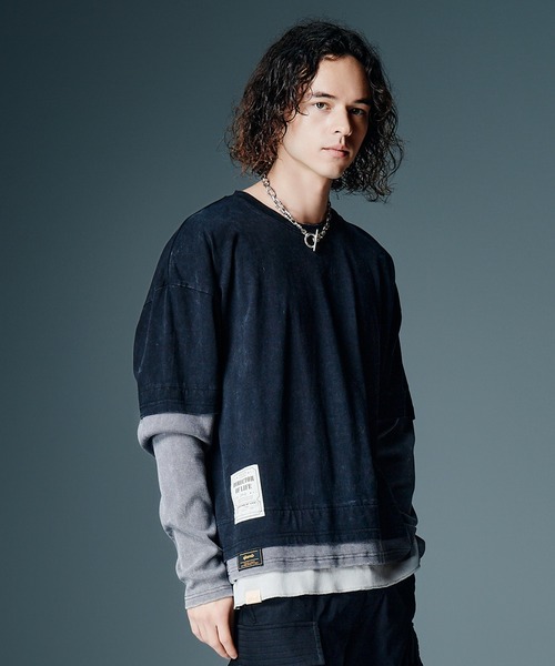 glamb(グラム)の「Ticket Tag Tri Layered Cutsew / チケットタグトライレイヤードカットソー(Tシャツ/カットソー・メンズ・ブラック/ネイビー/イエロー・S/M/L)」の1枚目の写真