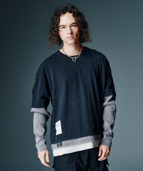 glamb(グラム)の「Ticket Tag Tri Layered Cutsew / チケットタグトライレイヤードカットソー(Tシャツ/カットソー・メンズ・ブラック/ネイビー/イエロー・S/M/L)」の8枚目の写真