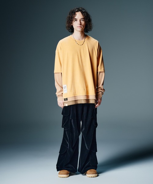 glamb(グラム)の「Ticket Tag Tri Layered Cutsew / チケットタグトライレイヤードカットソー(Tシャツ/カットソー・メンズ・ブラック/ネイビー/イエロー・S/M/L)」の12枚目の写真
