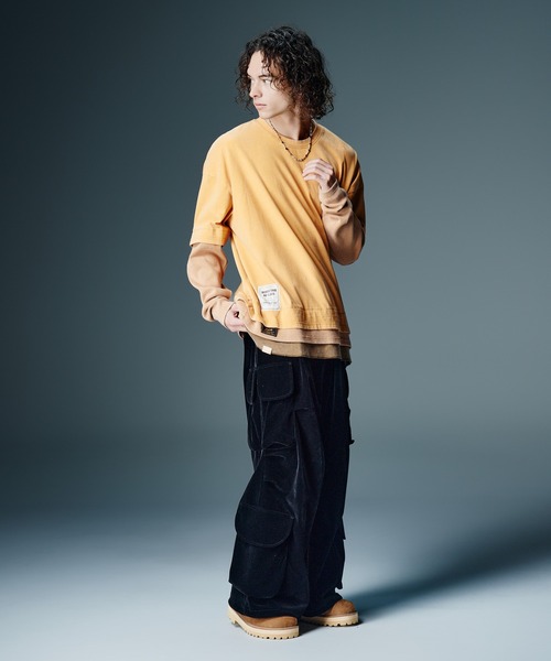 glamb(グラム)の「Ticket Tag Tri Layered Cutsew / チケットタグトライレイヤードカットソー(Tシャツ/カットソー・メンズ・ブラック/ネイビー/イエロー・S/M/L)」の13枚目の写真