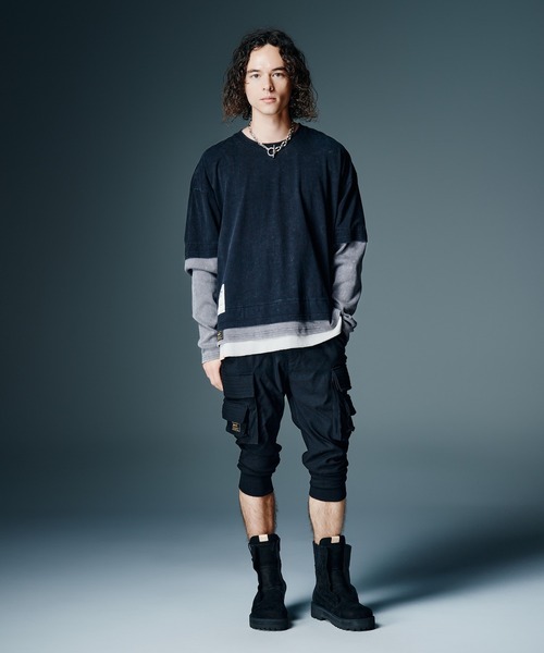 glamb(グラム)の「Ticket Tag Tri Layered Cutsew / チケットタグトライレイヤードカットソー(Tシャツ/カットソー・メンズ・ブラック/ネイビー/イエロー・S/M/L)」の10枚目の写真
