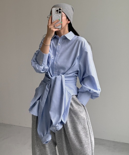 wee9s(ウィークス)の「KOSHIMAKI stripe shirt / コシマキストライプシャツ(シャツ/ブラウス・レディース・ブルー・FREE)」の12枚目の写真