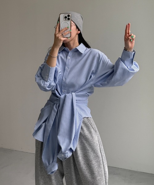 wee9s(ウィークス)の「KOSHIMAKI stripe shirt / コシマキストライプシャツ(シャツ/ブラウス・レディース・ブルー・FREE)」の13枚目の写真