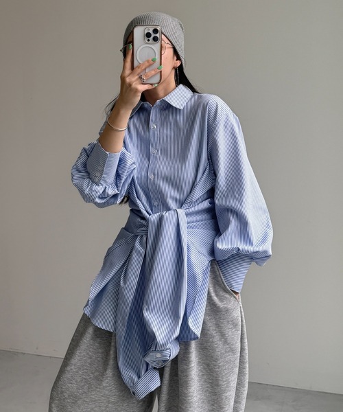 wee9s(ウィークス)の「KOSHIMAKI stripe shirt / コシマキストライプシャツ(シャツ/ブラウス・レディース・ブルー・FREE)」の10枚目の写真