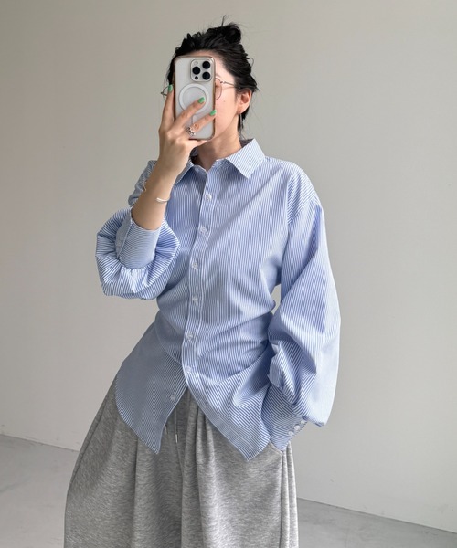 wee9s(ウィークス)の「KOSHIMAKI stripe shirt / コシマキストライプシャツ(シャツ/ブラウス・レディース・ブルー・FREE)」の15枚目の写真