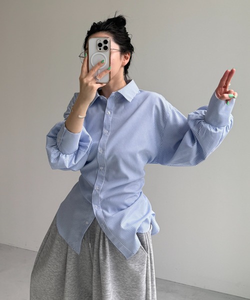 wee9s(ウィークス)の「KOSHIMAKI stripe shirt / コシマキストライプシャツ(シャツ/ブラウス・レディース・ブルー・FREE)」の16枚目の写真