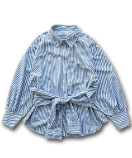 wee9s(ウィークス)の「KOSHIMAKI stripe shirt / コシマキストライプシャツ(シャツ/ブラウス・レディース・ブルー・FREE)」の3枚目の写真