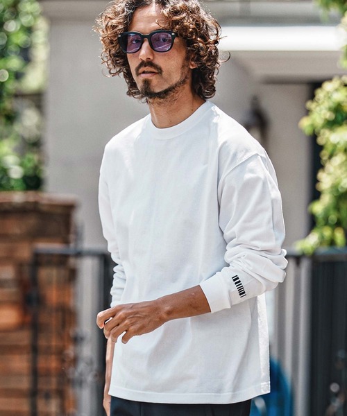 felkod(フィルコッド)の「mlt5733- Barcode Embroidery 9oz Drop Shoulder Long Sleeve Tee ロングスリーブTシャツ(F26A310)(Tシャツ/カットソー・メンズ・グレー/ホワイト×ピンク/ホワイト×ブラック/ブラック・M/L/XL)」の1枚目の写真