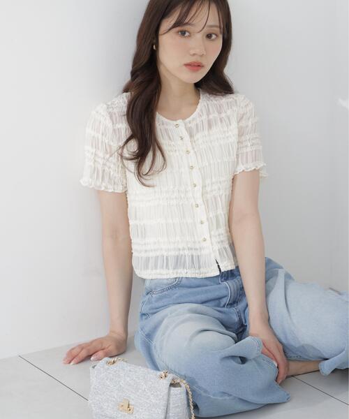 PROPORTION BODY DRESSING(プロポーションボディドレッシング)の「<a>フリルシャーリングブラウス / 1216219702(シャツ/ブラウス・レディース・ホワイト系その他/ブラック・FREE)」の1枚目の写真