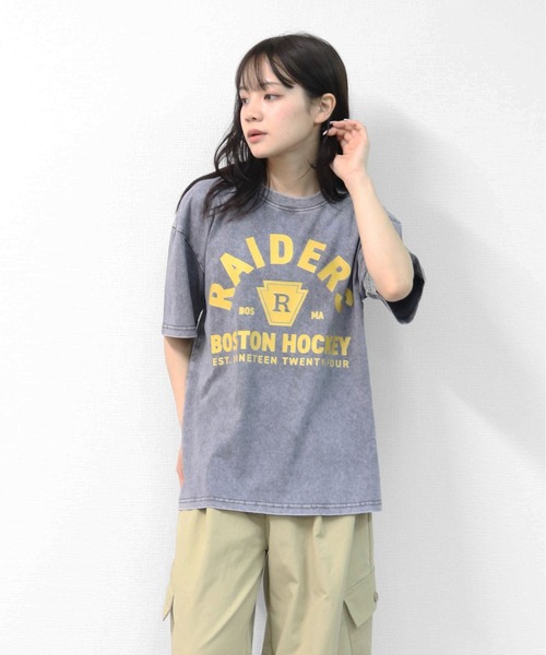GARAGE MADE（ガレージメイド）の「レディースM～Lサイズ　ユニセックス　ピグメントプリント　BIG Tシャツ　RAIDERS（Tシャツ/カットソー・レディース・ブラック/ピンク/ブルー/グリーン/アイボリー/グレー・S）」の20枚目の写真