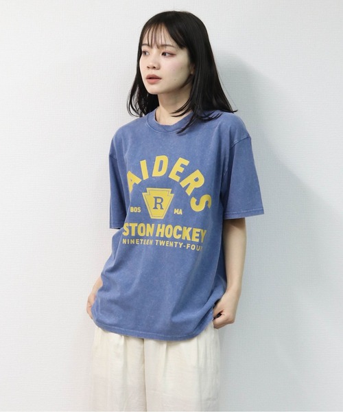 GARAGE MADE（ガレージメイド）の「レディースM～Lサイズ　ユニセックス　ピグメントプリント　BIG Tシャツ　RAIDERS（Tシャツ/カットソー・レディース・ブラック/ピンク/ブルー/グリーン/アイボリー/グレー・S）」の14枚目の写真