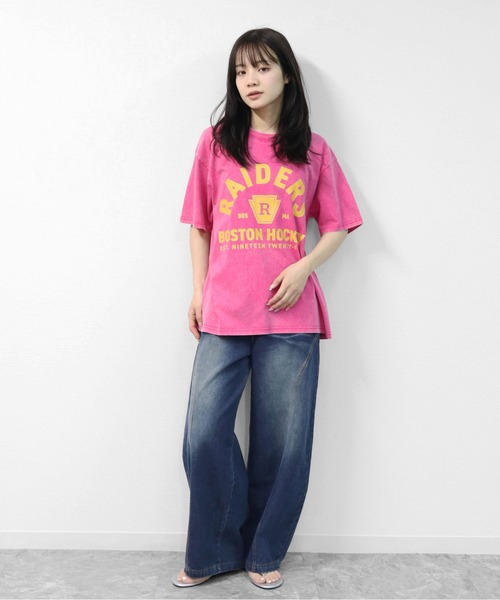 GARAGE MADE（ガレージメイド）の「レディースM～Lサイズ　ユニセックス　ピグメントプリント　BIG Tシャツ　RAIDERS（Tシャツ/カットソー・レディース・ブラック/ピンク/ブルー/グリーン/アイボリー/グレー・S）」の8枚目の写真