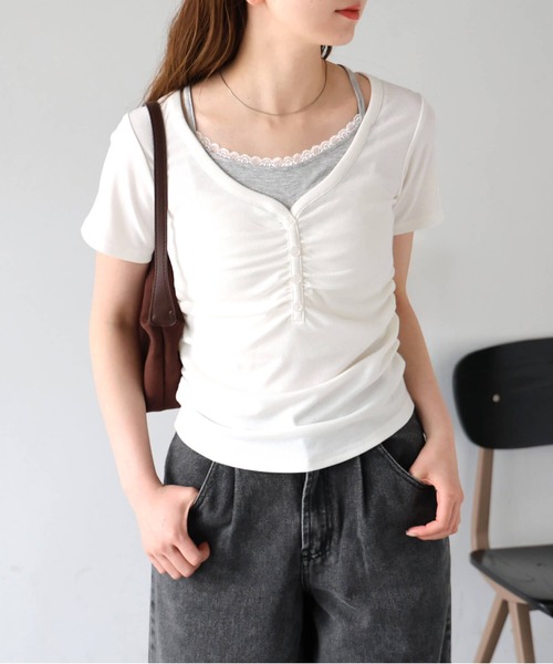 tiptop(ティップトップ)の「テレコレイヤードヘンリープルオーバー(Tシャツ/カットソー・レディース・グレー系その他/ブラック/オフホワイト/ブラウン・FREE)」の8枚目の写真