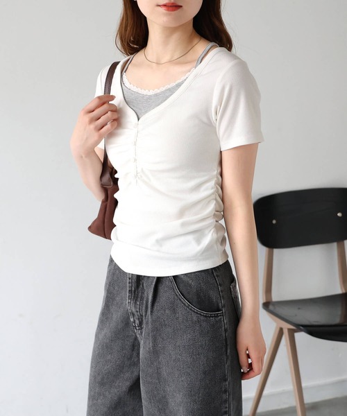 tiptop(ティップトップ)の「テレコレイヤードヘンリープルオーバー(Tシャツ/カットソー・レディース・グレー系その他/ブラック/オフホワイト/ブラウン・FREE)」の9枚目の写真
