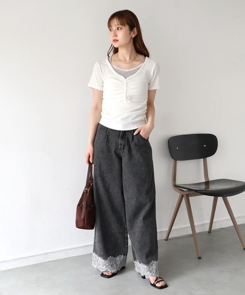 tiptop(ティップトップ)の「テレコレイヤードヘンリープルオーバー(Tシャツ/カットソー・レディース・グレー系その他/ブラック/オフホワイト/ブラウン・FREE)」の10枚目の写真