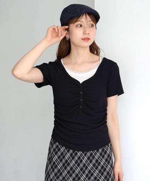 tiptop(ティップトップ)の「テレコレイヤードヘンリープルオーバー(Tシャツ/カットソー・レディース・グレー系その他/ブラック/オフホワイト/ブラウン・FREE)」の20枚目の写真