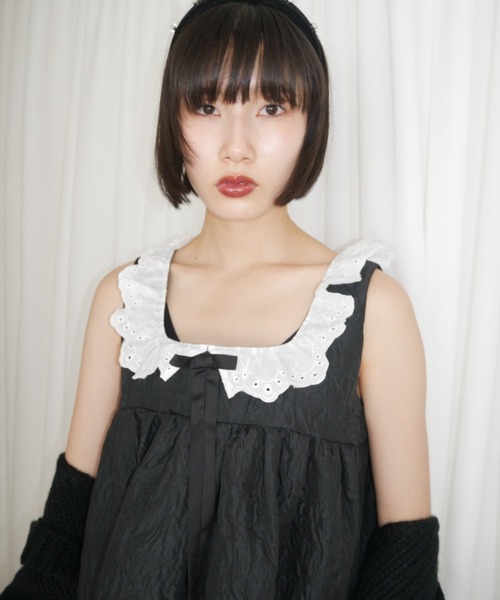 HONEY MI HONEY（ハニーミーハニー）の「cotton frill quilting babydoll（ワンピース・レディース・ベージュ/ブラック/ホワイト・FREE）」の9枚目の写真