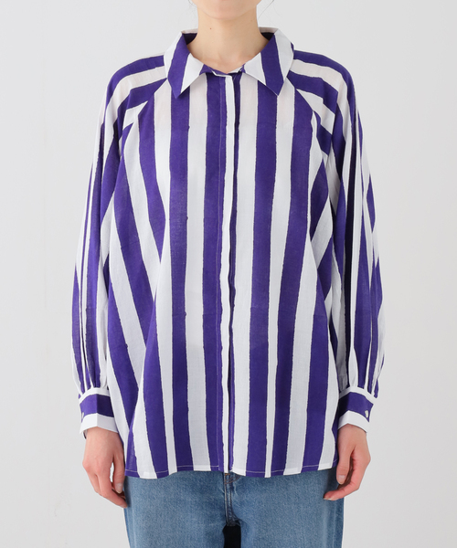 mii（ミー）の「【Mii / ミイ】 BLOCK PRINTED MULTICOLOR STRIPE SHIR（シャツ/ブラウス・レディース・ネイビー・FREE）」の8枚目の写真