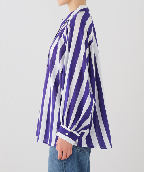 mii（ミー）の「【Mii / ミイ】 BLOCK PRINTED MULTICOLOR STRIPE SHIR（シャツ/ブラウス・レディース・ネイビー・FREE）」の9枚目の写真