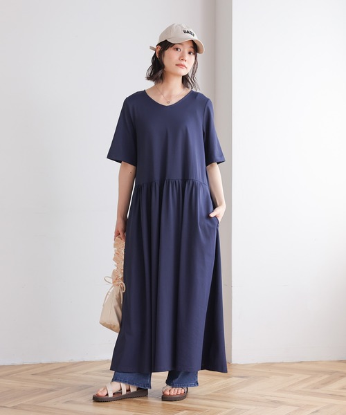 n'OrLABEL（ノアールレーベル）の「【汗じみ防止・吸水速乾・UVカット・遮熱効果】多機能バックデザインワンピース（ワンピース・レディース・グリーン/チャコール/ネイビー・1/2）」の14枚目の写真