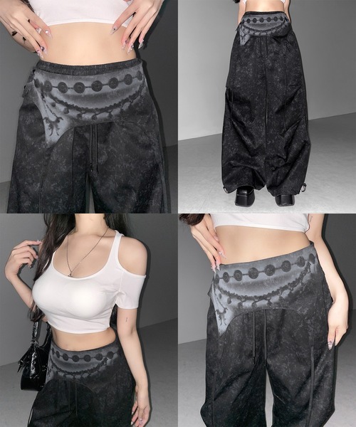 me+em select(ミームセレクト)の「【 2color 】ガーターレイヤードヴィンテージタックワイドパンツ / garter layered vintage tack wide pants(その他パンツ・レディース・ホワイト/ブラック・FREE)」の21枚目の写真
