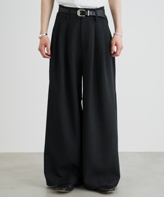 3-Tuck wide linen touch straight slacks / 3タックワイドリネン