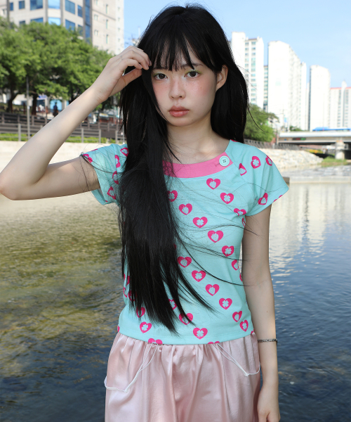 NOFFICIALNOFFICE(ノフィシャルノフィス)の「ハートベリーボタントップ ミント(Tシャツ/カットソー・レディース・その他・FREE)」の4枚目の写真