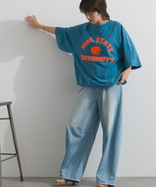 enhaut(アンオート)の「ピグメント加工天竺 パンサー フロッキー プリント ラグラン 裾ドロスト Tシャツ 半袖(Tシャツ/カットソー・レディース・チャコールグレー/ブルー/レッド/グリーン/ブラウン・FREE)」の11枚目の写真