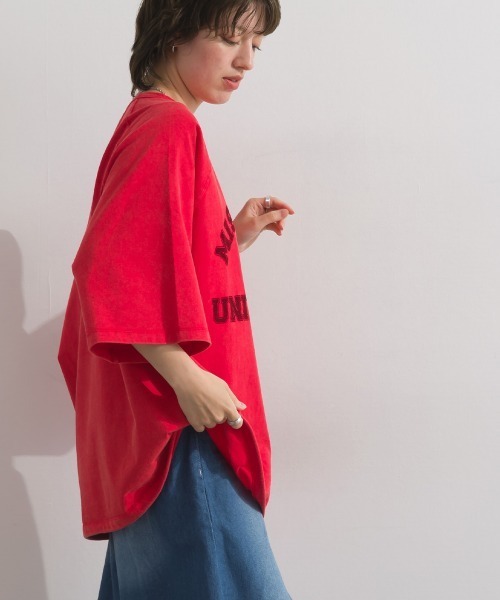 enhaut(アンオート)の「ピグメント加工天竺 パンサー フロッキー プリント ラグラン 裾ドロスト Tシャツ 半袖(Tシャツ/カットソー・レディース・チャコールグレー/ブルー/レッド/グリーン/ブラウン・FREE)」の15枚目の写真